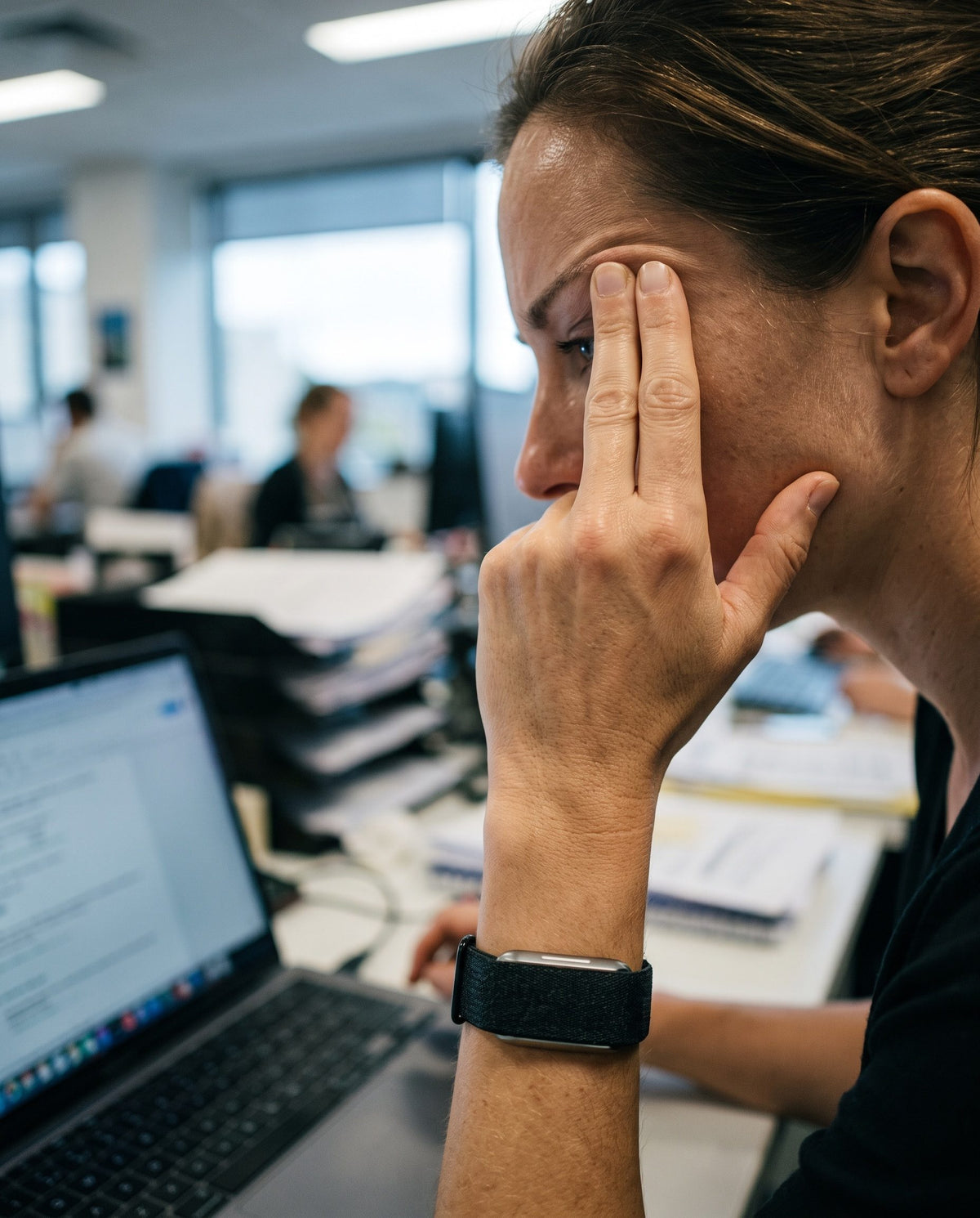 Frau im Büro mit dem Hume Band 2.0
